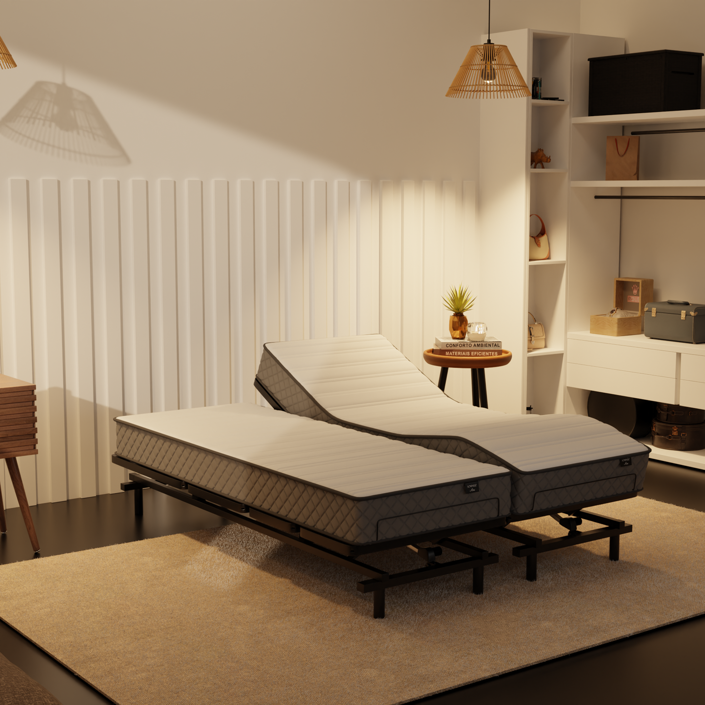 Somnuz® Restro Adjustable Genuine Leather Bed + Somnuz® Aire Mattress