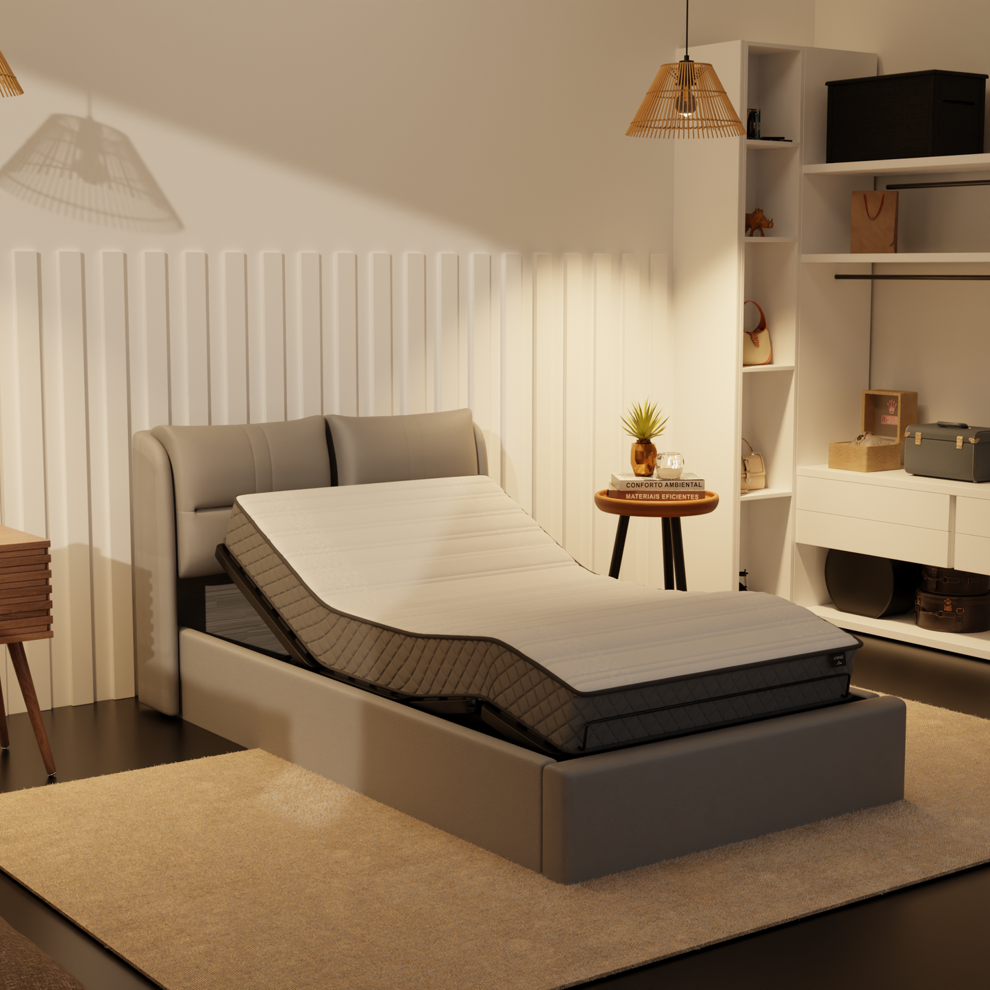 Somnuz® Restro Adjustable Genuine Leather Bed + Somnuz® Aire Mattress