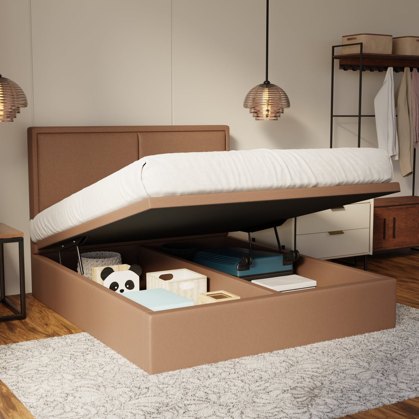 Bravelle Fabric Storage Bed Frame (Water Repellent & Pet Friendly) by Somnuz