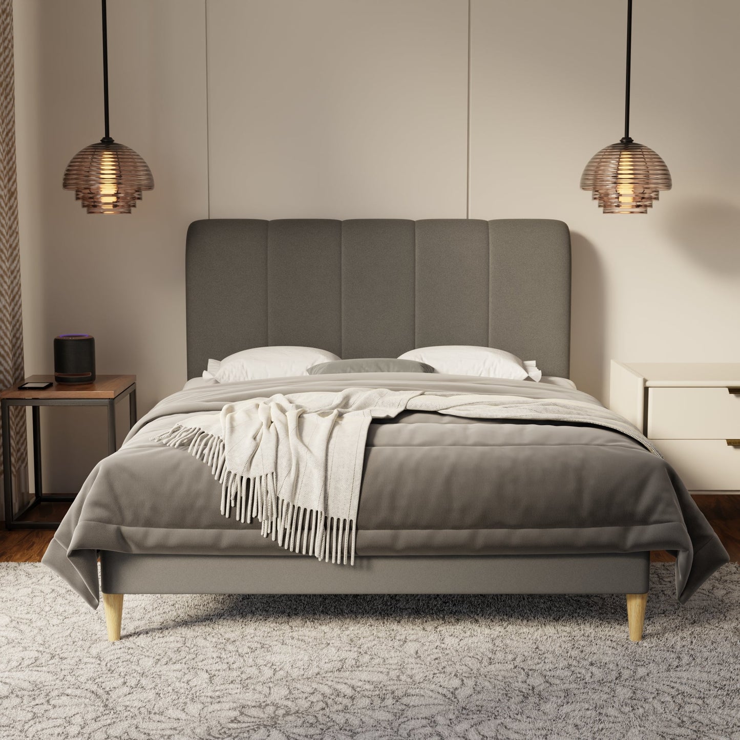 Caldrin Fabric Bed Frame (Water Repellent & Pet friendly) by Somnuz