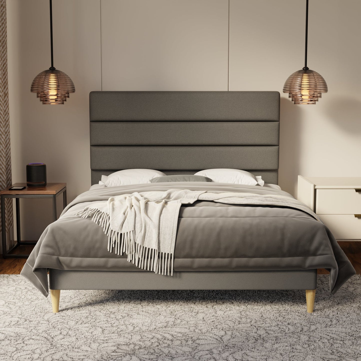 Corlune Fabric Bed Frame (Water Repellent & Pet friendly) by Somnuz