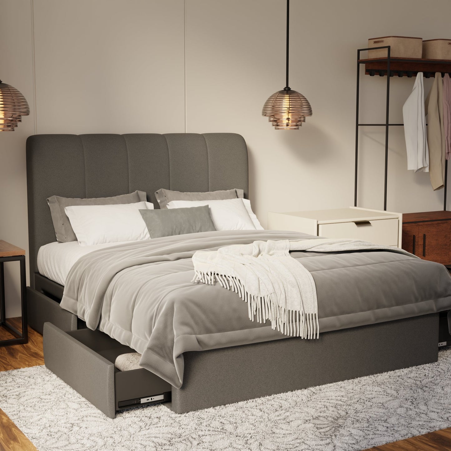 Caldrin Fabric Drawer Bed Frame (Water Repellent & Pet friendly) by Somnuz