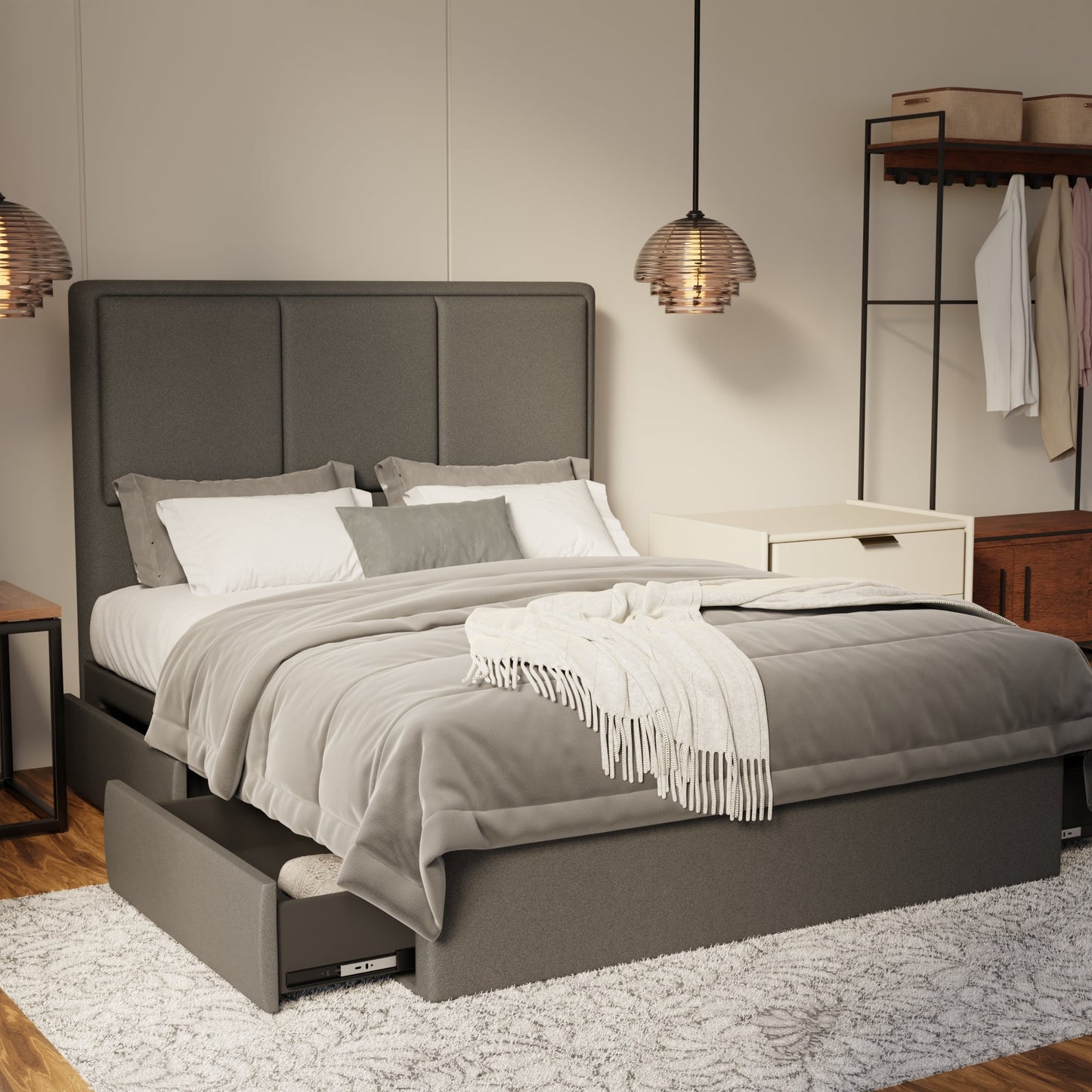 Velmira Fabric Drawer Bed Frame (Water Repellent & Pet friendly) by Somnuz