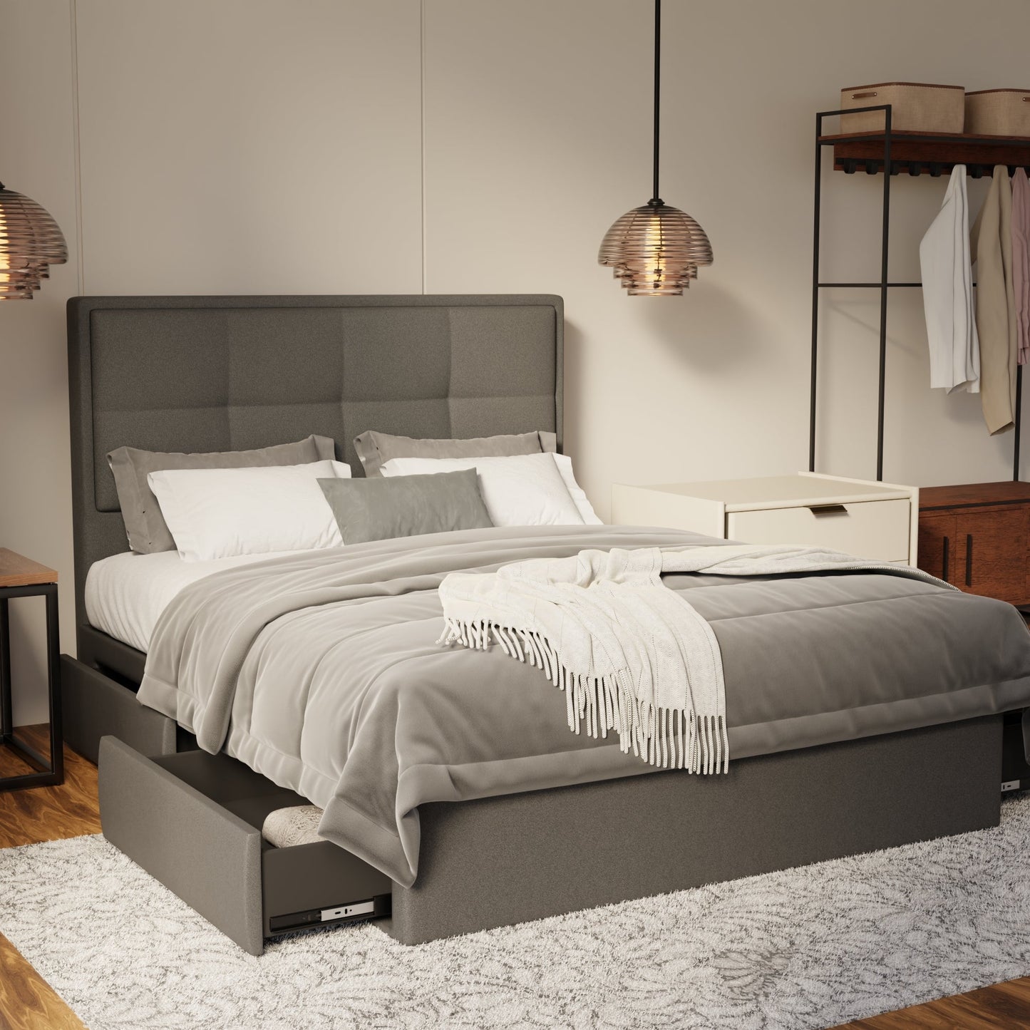 Solvane Fabric Drawer Bed Frame (Water Repellent & Pet friendly) by Somnuz