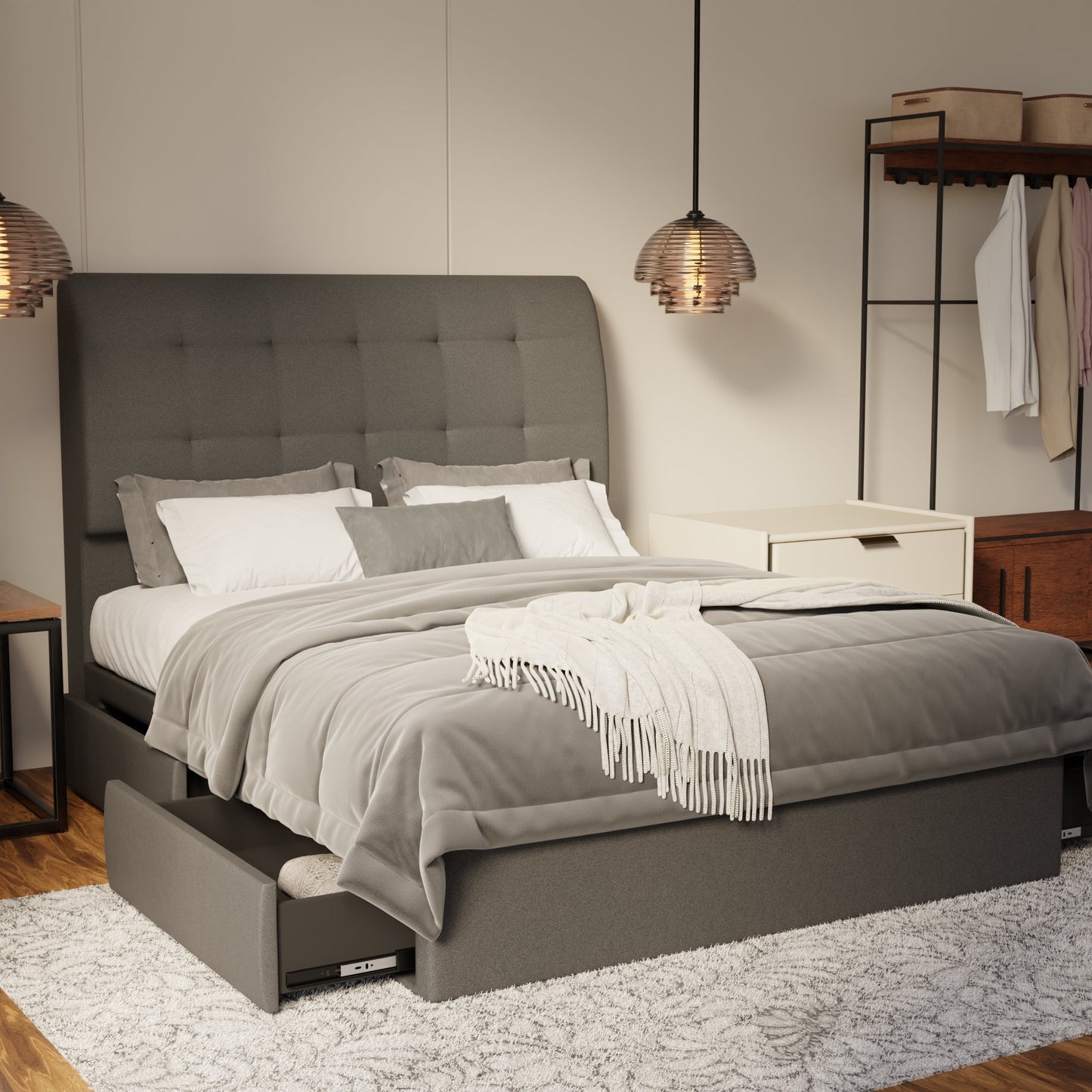 Haldor Fabric Drawer Bed Frame (Water Repellent & Pet friendly) by Somnuz
