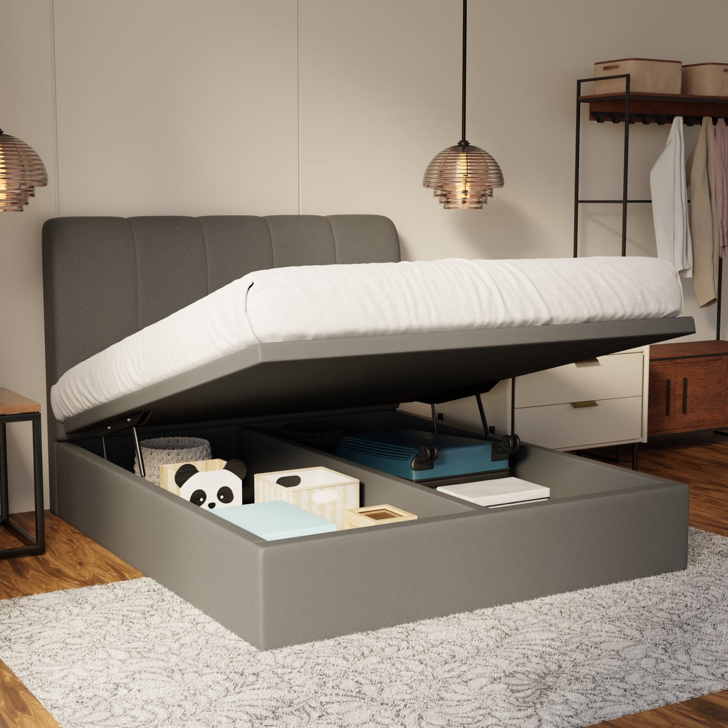 Caldrin Fabric Storage Bed Frame (Water Repellent & Pet Friendly) by Somnuz