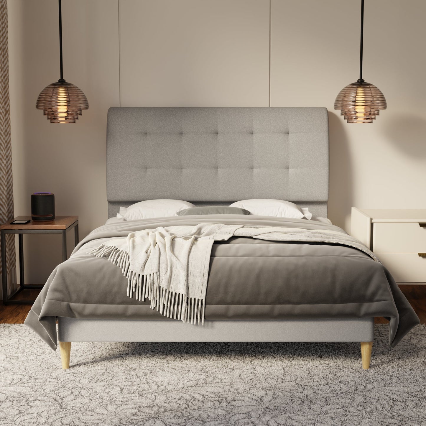 Haldor Fabric Bed Frame (Water Repellent & Pet friendly) by Somnuz