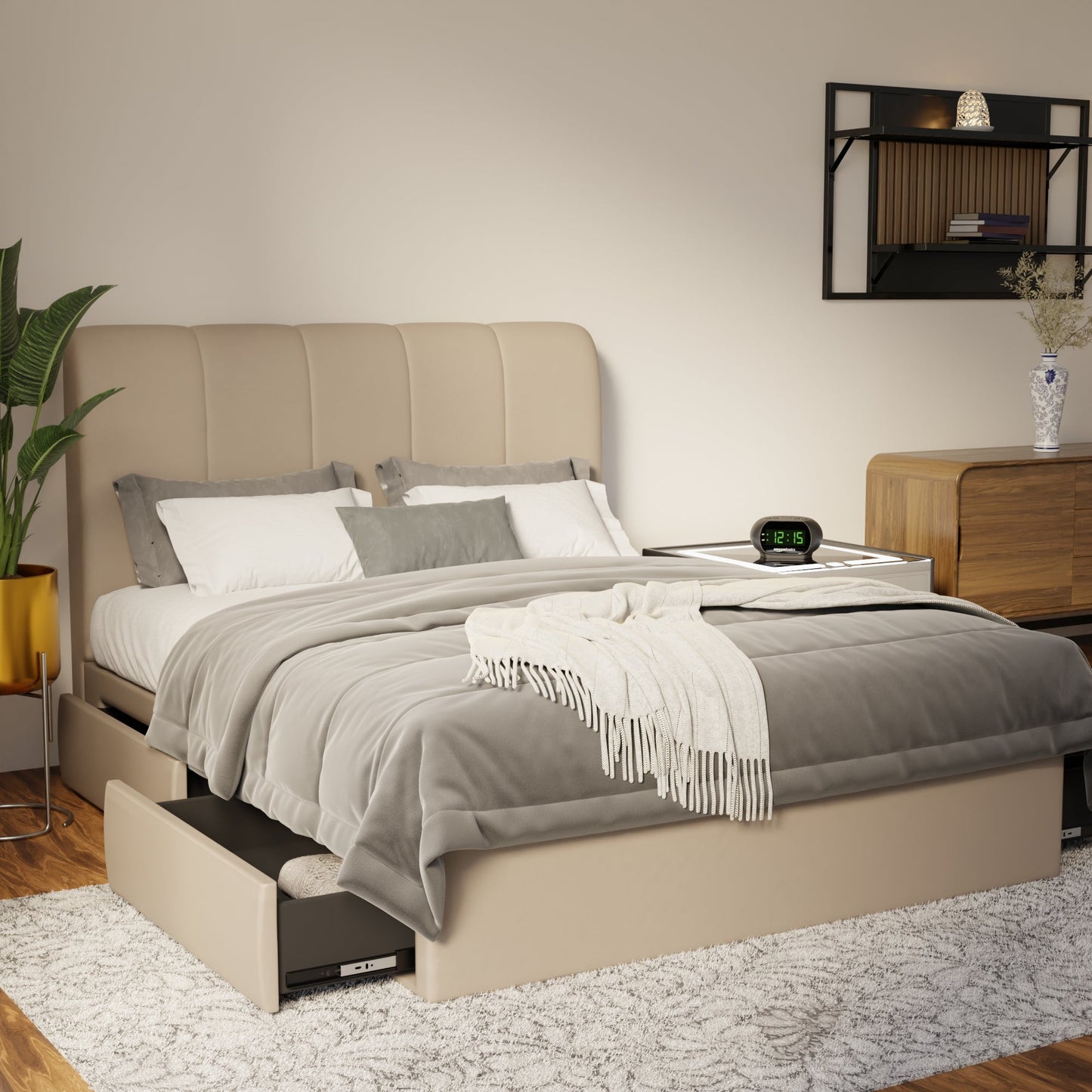 Caldrin Faux Leather Drawer Bed Frame (Pet Friendly) by Somnuz