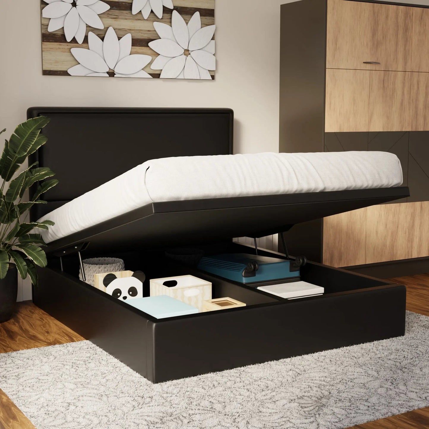 Shiro Faux Leather Storage Bed Frame (Pet Friendly) by Somnuz