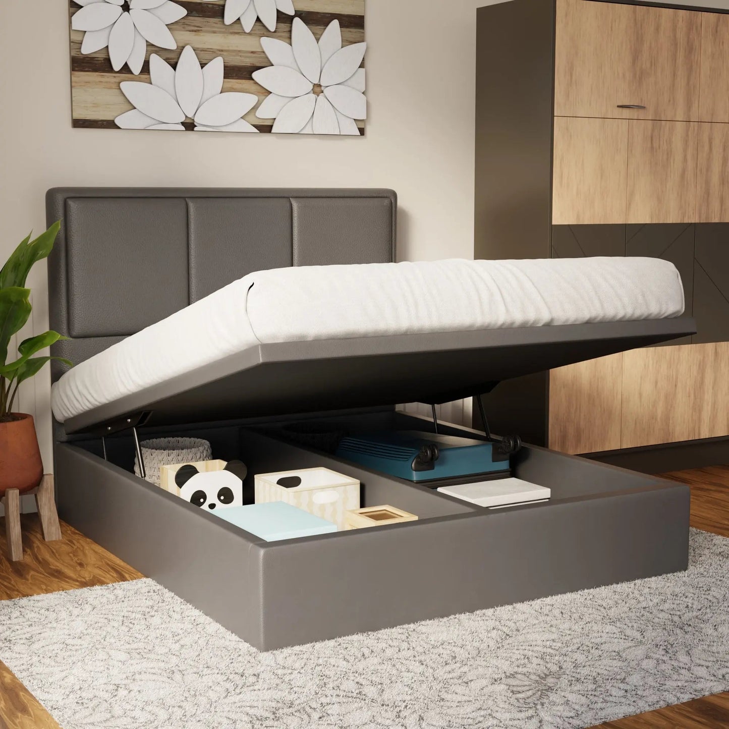 Velmira Faux Leather Storage Bed Frame (Pet Friendly) by Somnuz