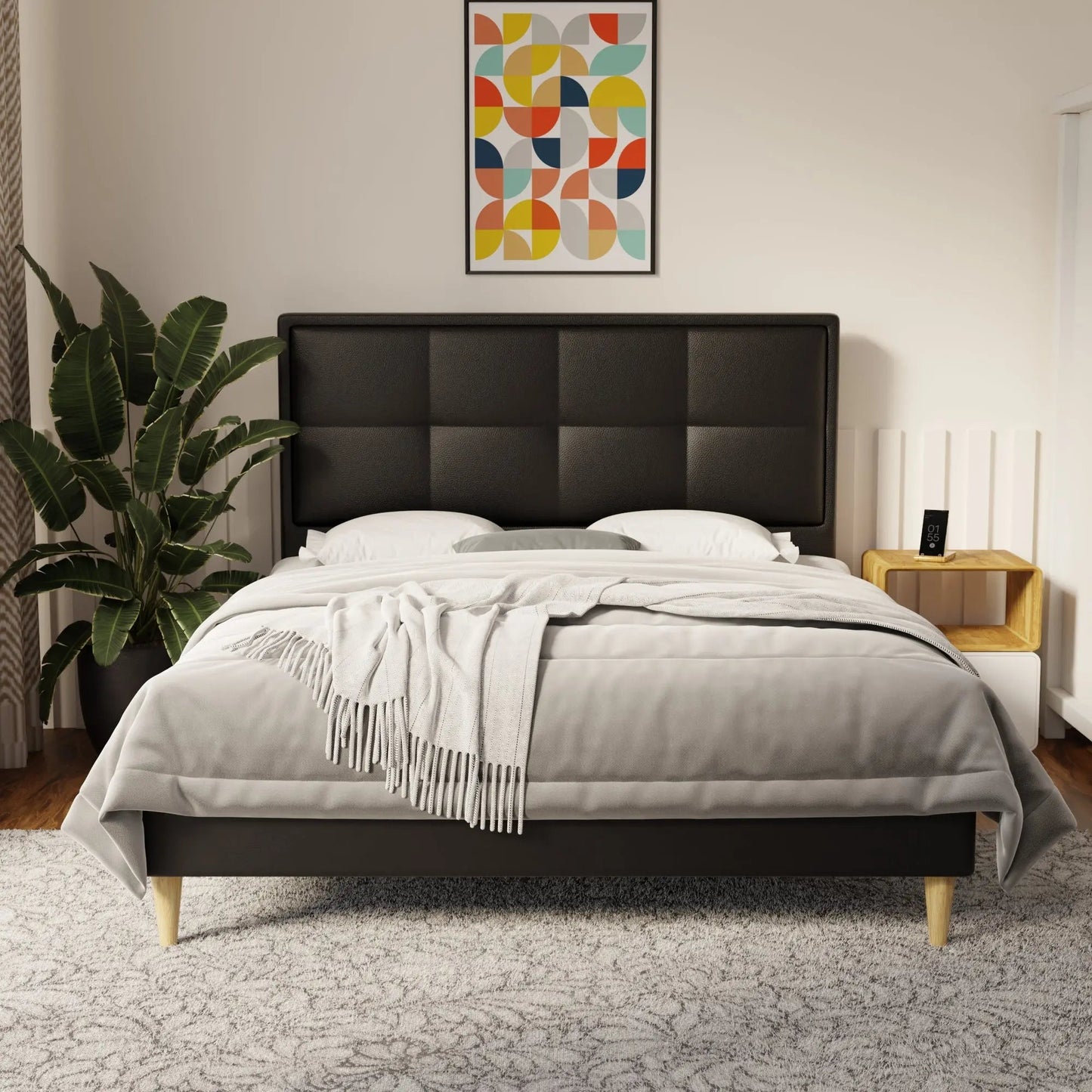 Solvane Faux Leather Bed Frame (Pet Friendly) by Somnuz