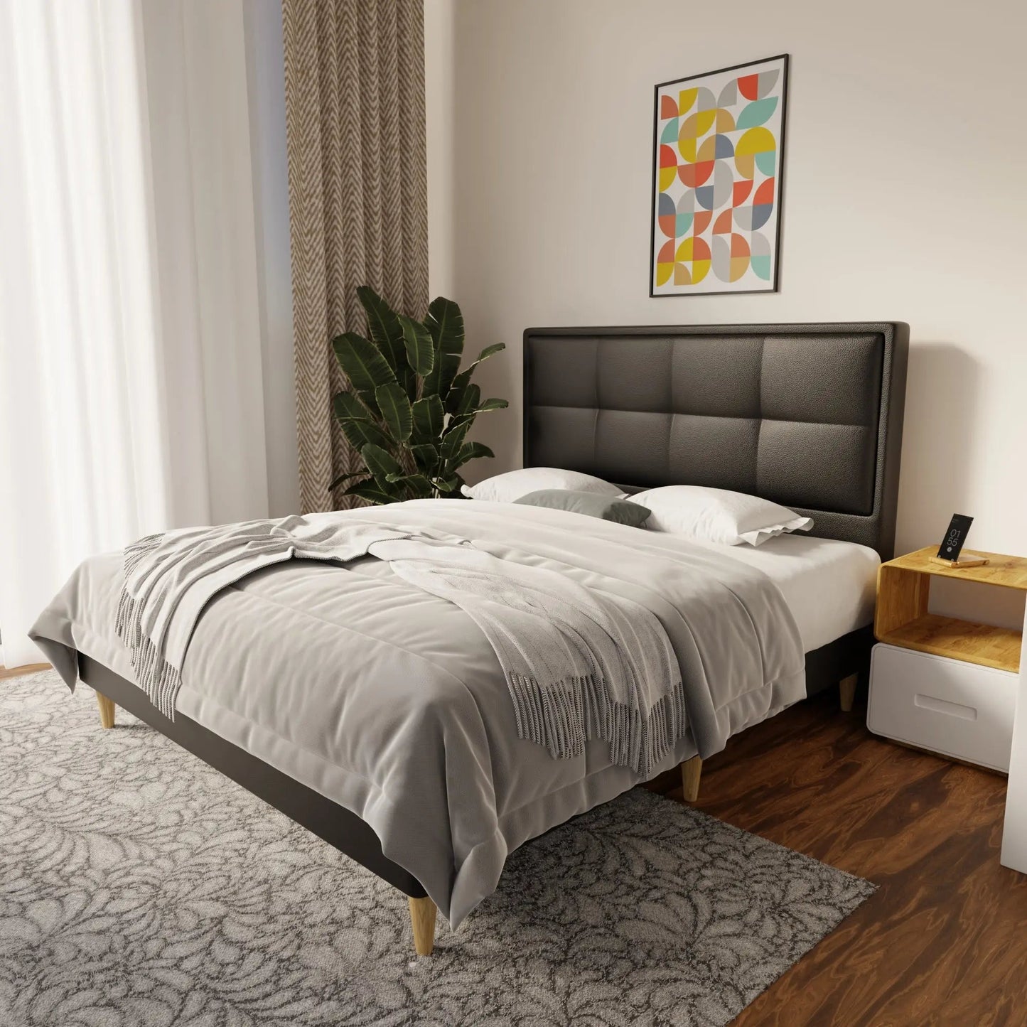 Solvane Faux Leather Bed Frame (Pet Friendly) by Somnuz