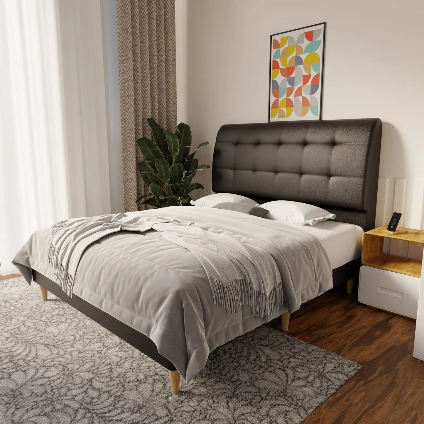 Haldor Faux Leather Bed Frame (Pet Friendly) by Somnuz