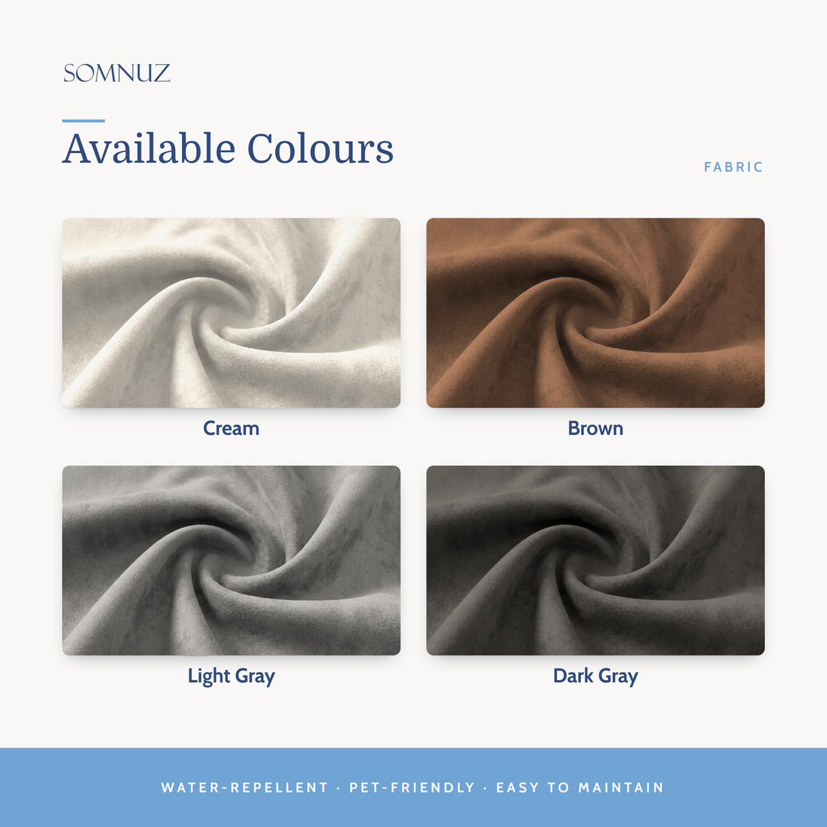 Velmira Fabric Drawer Bed Frame (Water Repellent & Pet friendly) available colours: Cream, Brown, Light Gray, Dark Gray