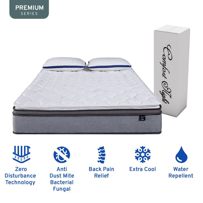 Somnuz™ Comfort Night 12 Inch Water Repellent Teflon Fabric Latex Individual Pocketed Spring Mattress - Somnuz Mattress